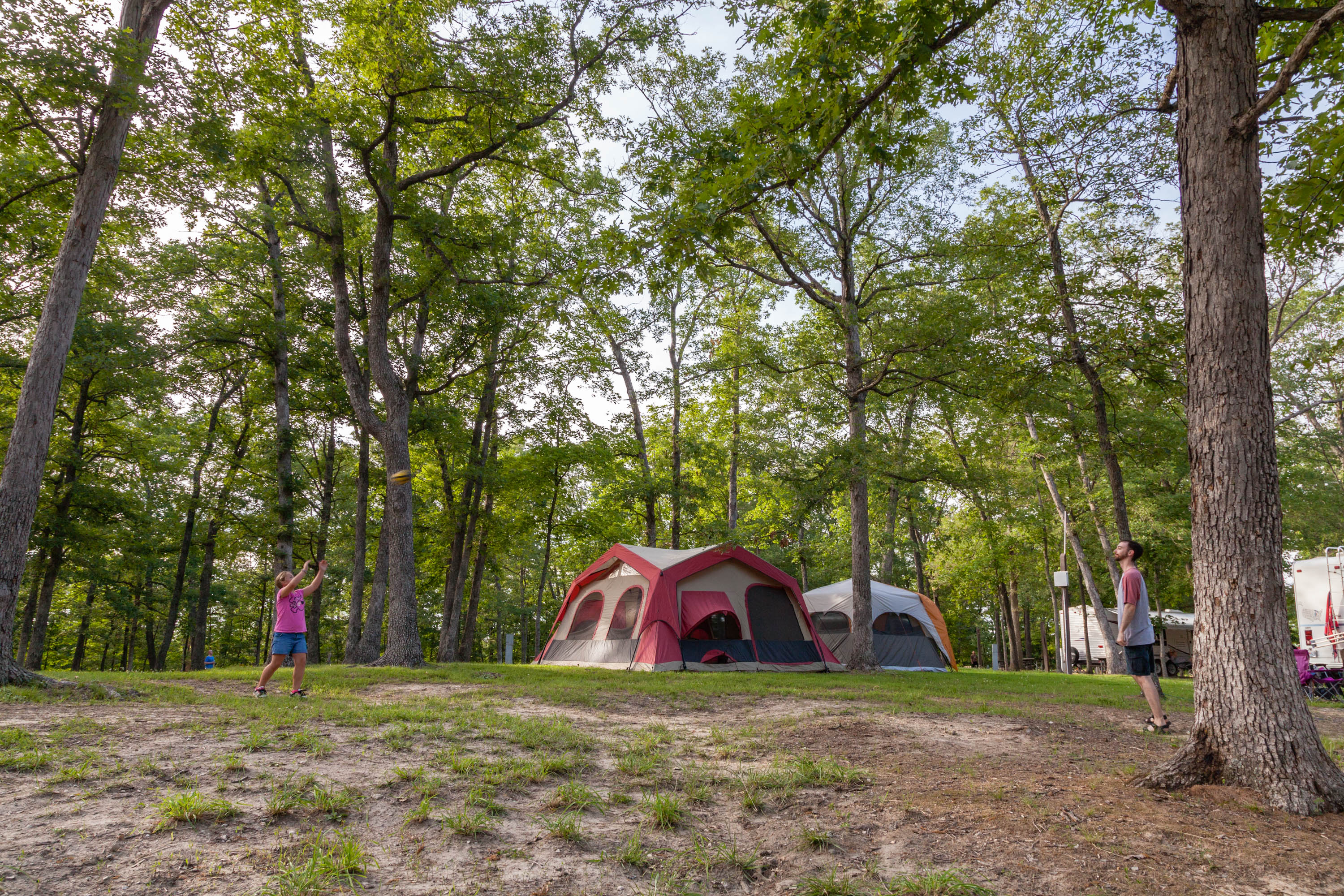 A tent set up in a camping ground