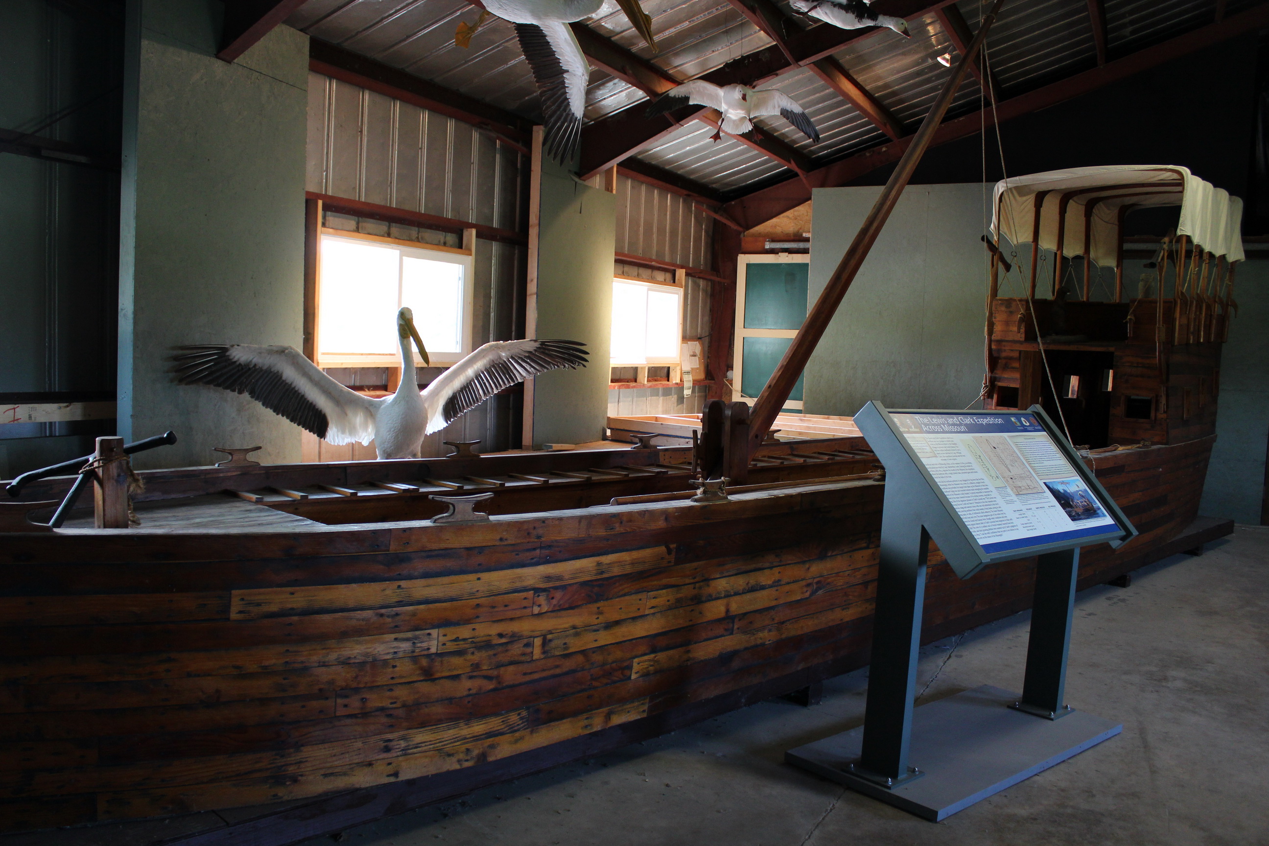 A museum exhibit of a boat