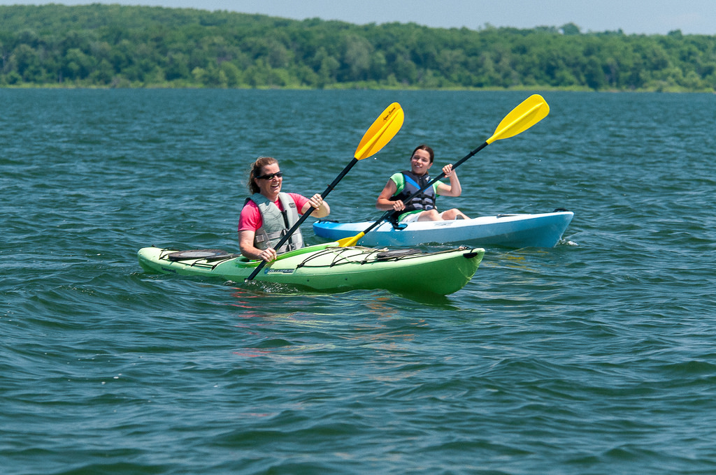 Two women kayaking