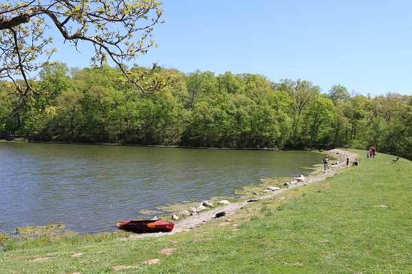 People gathered at the edge of the water