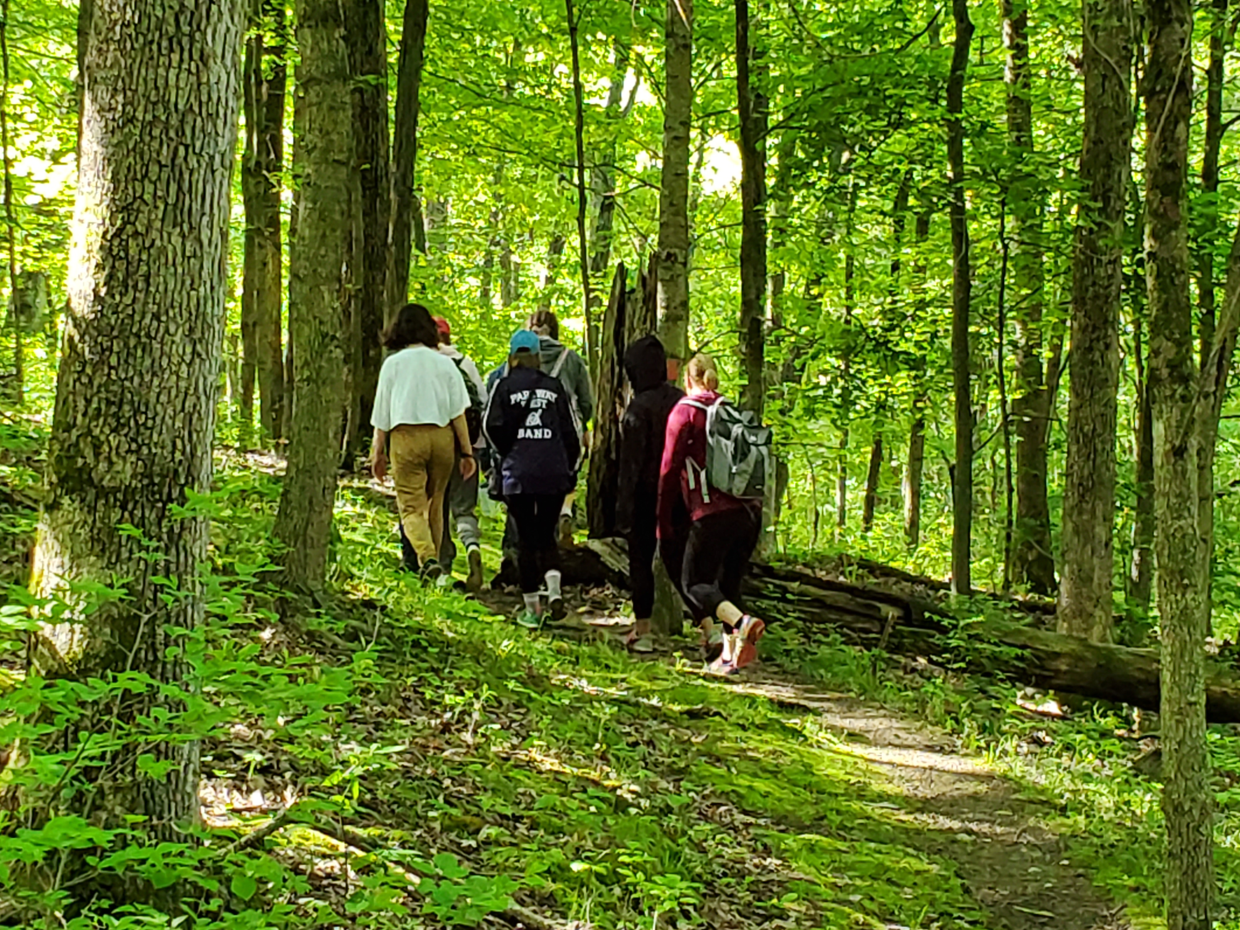 A group of people hiking on a trail