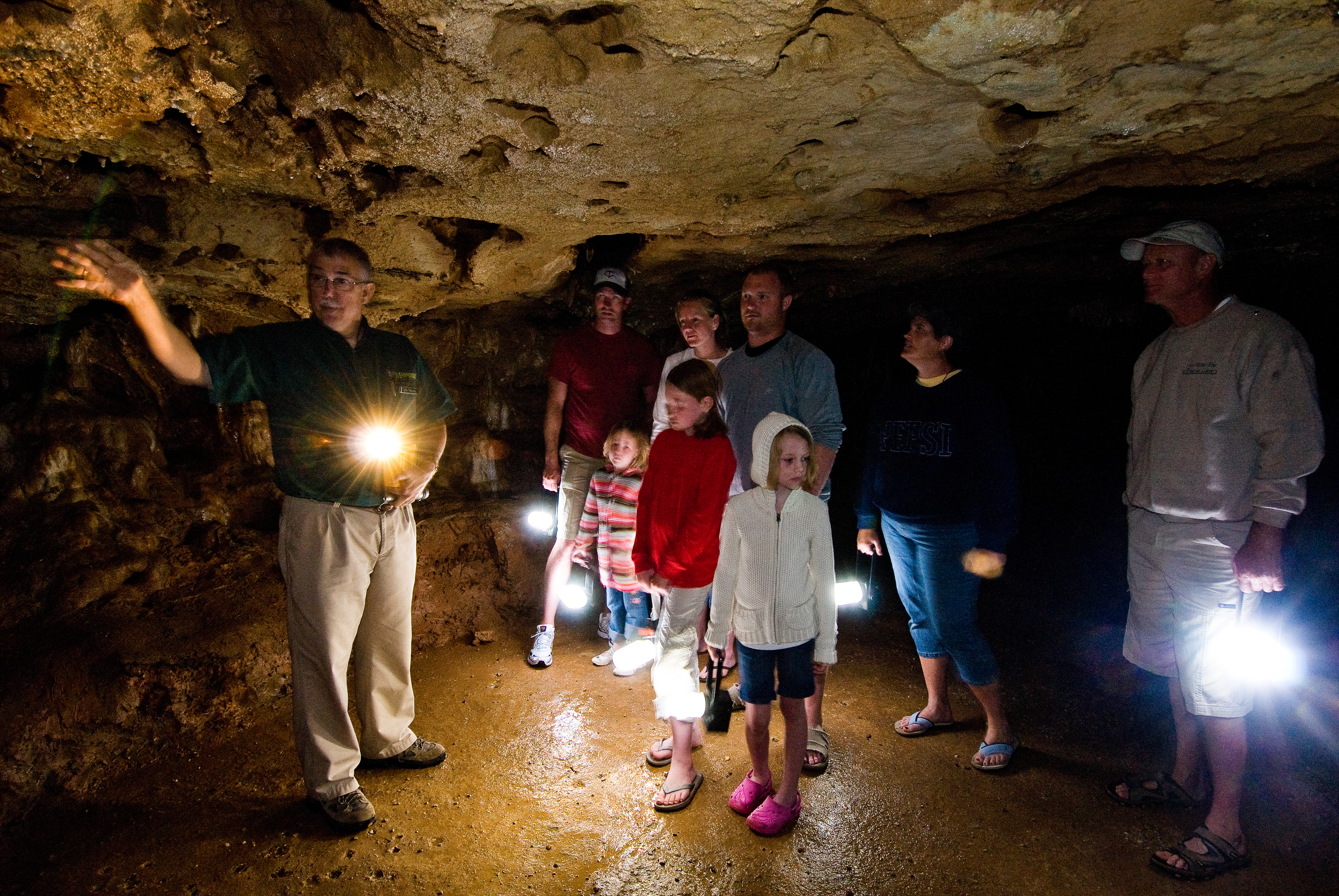 People gathered in a cave