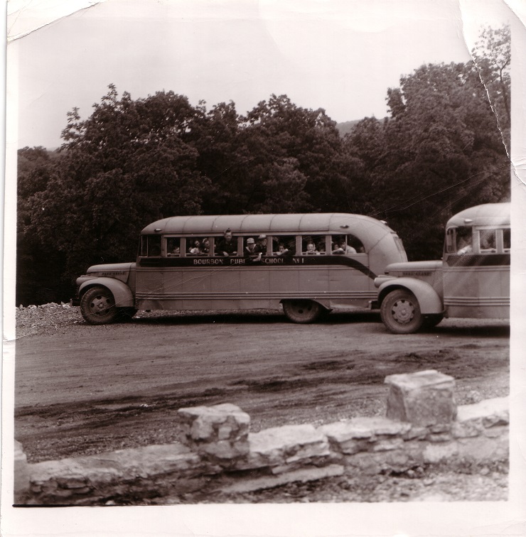 Black and white photo of a bus
