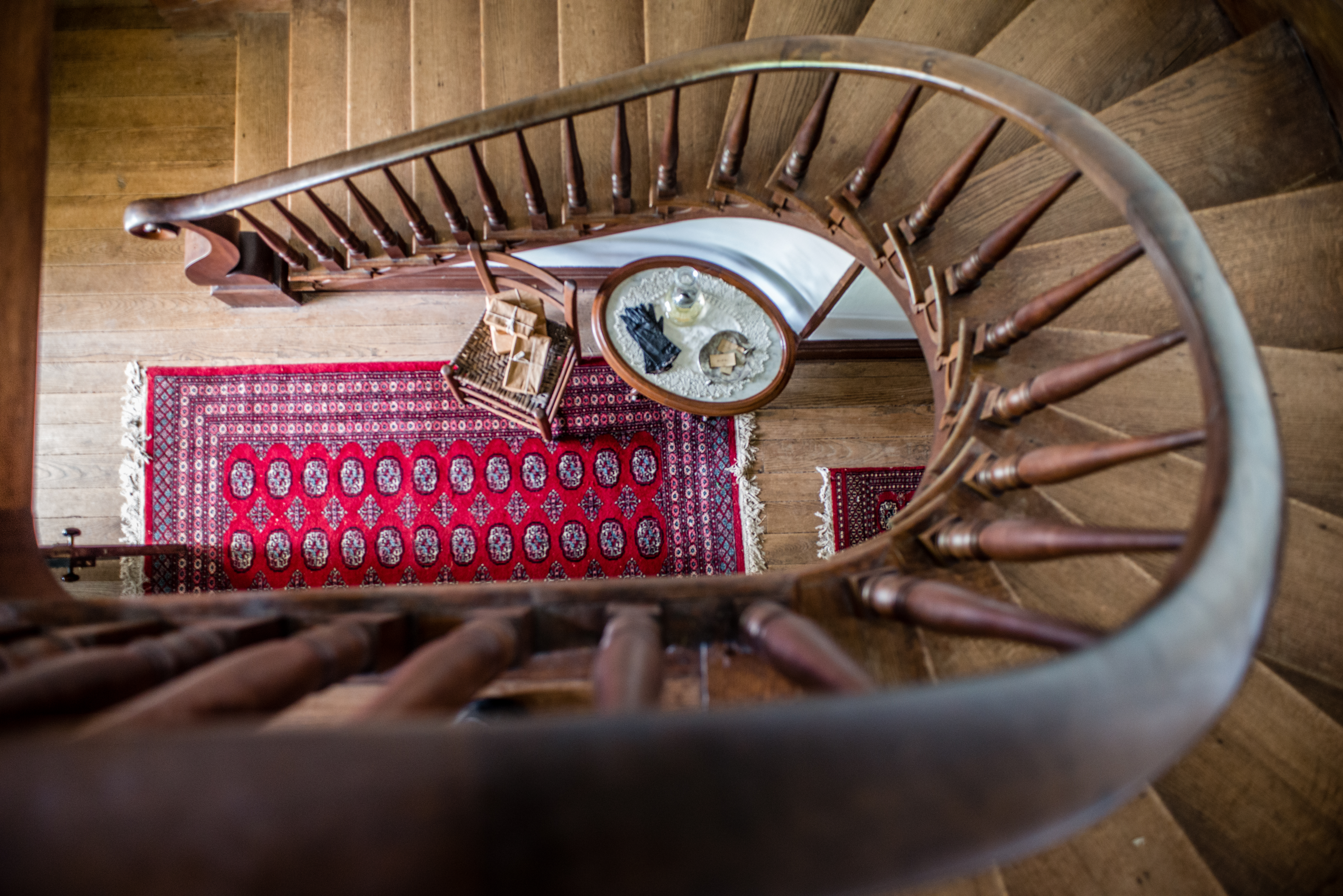 A winding staircase, as seen from above