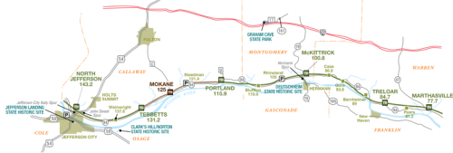 Map of Katy Trail from Jefferson City to Marthasville