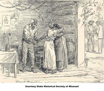 A drawing of a black family saying goodbye after being sold into slavery