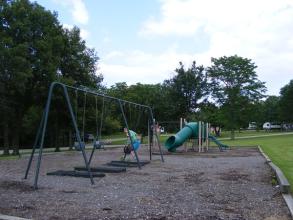 a swingset and slide
