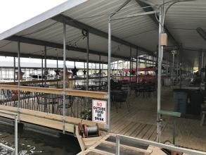 a large seating area on a covered dock
