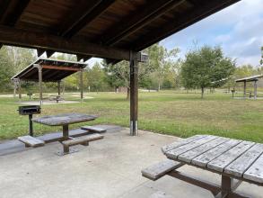 Picnic tables and shelters