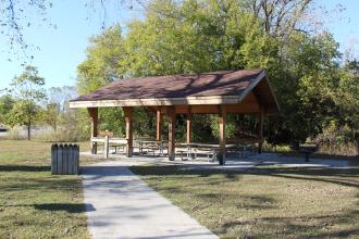 A covered picnic shelter
