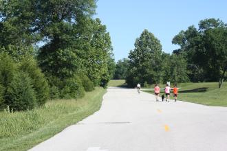 People on a paved road