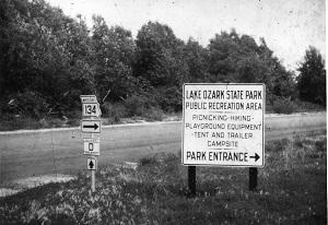 a Lake Ozark State Park Public Recreation Area sign from the 1940s