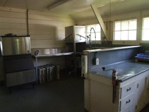 Ice machine and dishwasher in dining hall kitchen