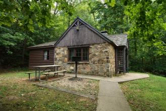 A stone cabin built by the Civilian Conservation Corps.