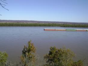 A large boat on a river