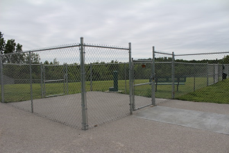 One of the fenced-in pens for dogs
