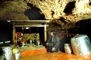 A recreation of an old mining campsite in the cave