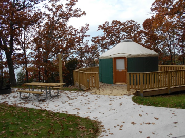 Yurt with picnic table out front