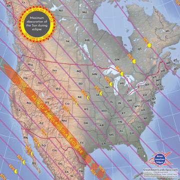 Map of the United States showing the path of the 2023 solar eclipse
