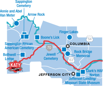 Map showing parks and sites in the central region of the state.
