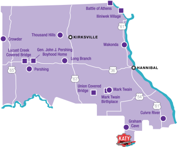 Map showing parks and sites in the northeast region of the state.