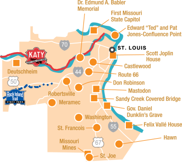 Map of parks and sites located in the St. Louis region of Missouri.