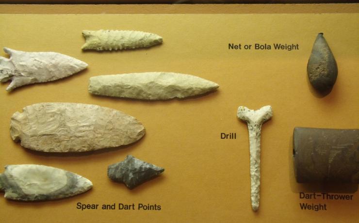 A display of rock tools used by Native Americans