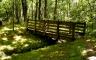 A small wooden bridge over a creek