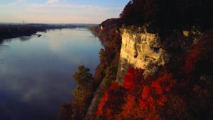 Aerial view of the river by the cliffs