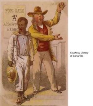 A historic depiction of a slave auction